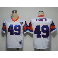 Mitchel and Ness Denver Broncos #49 Dennis Smith White With 75 Anniversary Patch Stitched Throwback NFL Jersey