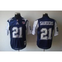 Mitchell & Ness Dallas Cowboys #21 Deion Sanders Blue/White With 75TH Stitched Throwback NFL Jersey