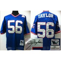 Mitchell And Ness Autographed New York Giants #56 Lawrence Taylor Blue Stitched Throwback NFL Jersey