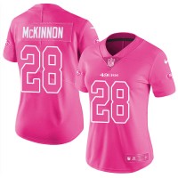 Nike San Francisco 49ers #28 Jerick McKinnon Pink Women's Stitched NFL Limited Rush Fashion Jersey