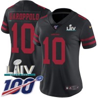 Nike San Francisco 49ers #10 Jimmy Garoppolo Black Super Bowl LIV 2020 Alternate Women's Stitched NFL 100th Season Vapor Limited Jersey