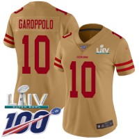 Nike San Francisco 49ers #10 Jimmy Garoppolo Gold Super Bowl LIV 2020 Women's Stitched NFL Limited Inverted Legend 100th Season Jersey