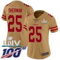 Nike San Francisco 49ers #25 Richard Sherman Gold Super Bowl LIV 2020 Women's Stitched NFL Limited Inverted Legend 100th Season Jersey
