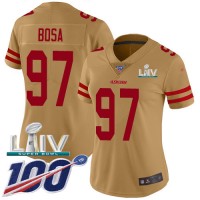 Nike San Francisco 49ers #97 Nick Bosa Gold Super Bowl LIV 2020 Women's Stitched NFL Limited Inverted Legend 100th Season Jersey
