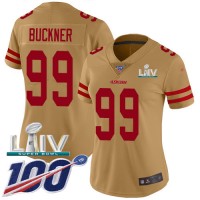 Nike San Francisco 49ers #99 DeForest Buckner Gold Super Bowl LIV 2020 Women's Stitched NFL Limited Inverted Legend 100th Season Jersey