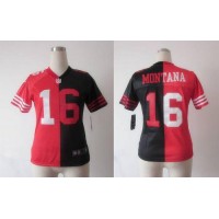 Nike San Francisco 49ers #16 Joe Montana Black/Red Women's Stitched NFL Elite Split Jersey