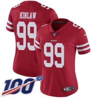 Nike San Francisco 49ers #99 Javon Kinlaw Red Team Color Women's Stitched NFL 100th Season Vapor Untouchable Limited Jersey