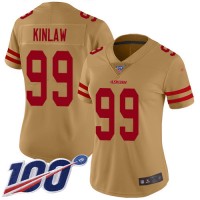Nike San Francisco 49ers #99 Javon Kinlaw Gold Women's Stitched NFL Limited Inverted Legend 100th Season Jersey