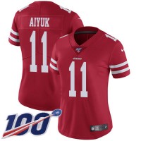 Nike San Francisco 49ers #11 Brandon Aiyuk Red Team Color Women's Stitched NFL 100th Season Vapor Untouchable Limited Jersey
