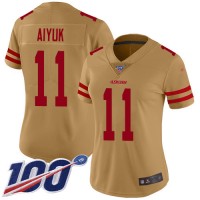 Nike San Francisco 49ers #11 Brandon Aiyuk Gold Women's Stitched NFL Limited Inverted Legend 100th Season Jersey
