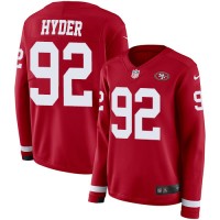 Nike San Francisco 49ers #92 Kerry Hyder Red Team Color Women's Stitched NFL Limited Therma Long Sleeve Jersey