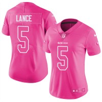 San Francisco San Francisco 49ers #5 Trey Lance Pink Women's Stitched NFL Limited Rush Fashion Jersey