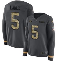 San Francisco San Francisco 49ers #5 Trey Lance Anthracite Salute to Service Women's Stitched NFL Limited Therma Long Sleeve Jersey