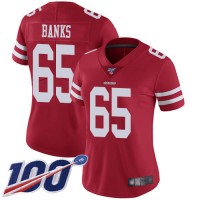 Nike San Francisco 49ers #65 Aaron Banks Red Team Color Women's Stitched NFL 100th Season Vapor Limited Jersey
