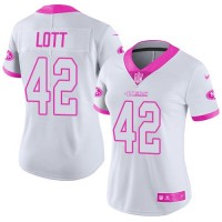 Nike San Francisco 49ers #42 Ronnie Lott White/Pink Women's Stitched NFL Limited Rush Fashion Jersey