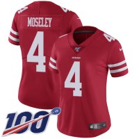 Nike San Francisco 49ers #4 Emmanuel Moseley Red Team Color Women's Stitched NFL 100th Season Vapor Limited Jersey