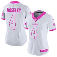 Nike San Francisco 49ers #4 Emmanuel Moseley White/Pink Women's Stitched NFL Limited Rush Fashion Jersey