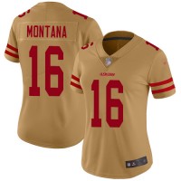 Nike San Francisco 49ers #16 Joe Montana Gold Women's Stitched NFL Limited Inverted Legend Jersey