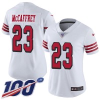 Nike San Francisco 49ers #23 Christian McCaffrey White Rush Women's Stitched NFL Limited 100th Season Jersey