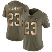 Nike San Francisco 49ers #23 Christian McCaffrey Olive/Gold Women's Stitched NFL Limited 2017 Salute To Service Jersey