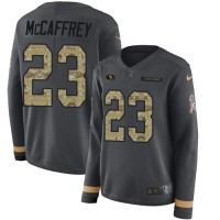Nike San Francisco 49ers #23 Christian McCaffrey Anthracite Salute to Service Women's Stitched NFL Limited Therma Long Sleeve Jersey