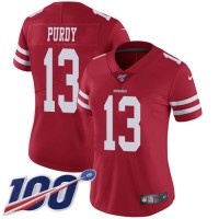 Nike San Francisco 49ers #13 Brock Purdy Red Team Color Women's Stitched NFL 100th Season Vapor Limited Jersey