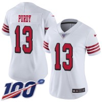 Nike San Francisco 49ers #13 Brock Purdy White Rush Women's Stitched NFL Limited 100th Season Jersey