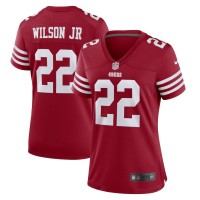 San Francisco San Francisco 49ers #22 Jeff Wilson Jr Scarlet Women's 2022-23 Nike NFL Game Jersey