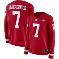 Nike San Francisco 49ers #7 Colin Kaepernick Red Team Color Women's Stitched NFL Limited Therma Long Sleeve Jersey