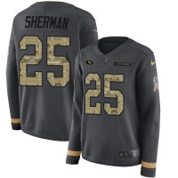 Nike San Francisco 49ers #25 Richard Sherman Anthracite Salute to Service Women's Stitched NFL Limited Therma Long Sleeve Jersey