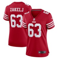 San Francisco San Francisco 49ers #63 Nick Zakelj Scarlet Women's 2022-23 Nike NFL Game Jersey