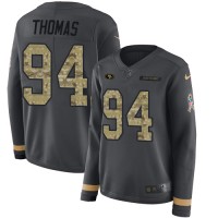Nike San Francisco 49ers #94 Solomon Thomas Anthracite Salute to Service Women's Stitched NFL Limited Therma Long Sleeve Jersey