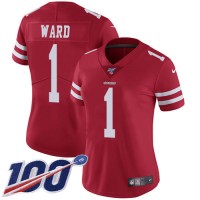 Nike San Francisco 49ers #1 Jimmie Ward Red Team Color Women's Stitched NFL 100th Season Vapor Limited Jersey