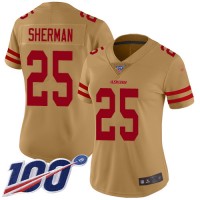 Nike San Francisco 49ers #25 Richard Sherman Gold Women's Stitched NFL Limited Inverted Legend 100th Season Jersey