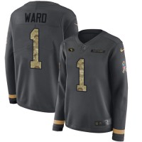 Nike San Francisco 49ers #1 Jimmie Ward Anthracite Salute to Service Women's Stitched NFL Limited Therma Long Sleeve Jersey
