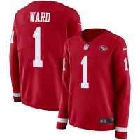 Nike San Francisco 49ers #1 Jimmie Ward Red Team Color Women's Stitched NFL Limited Therma Long Sleeve Jersey