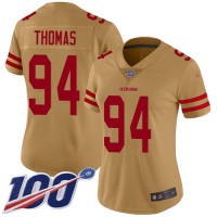 Nike San Francisco 49ers #94 Solomon Thomas Gold Women's Stitched NFL Limited Inverted Legend 100th Season Jersey