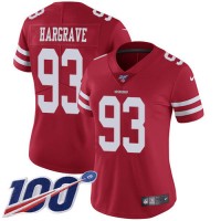 Nike San Francisco 49ers #93 Javon Hargrave Red Team Color Women's Stitched NFL 100th Season Vapor Limited Jersey