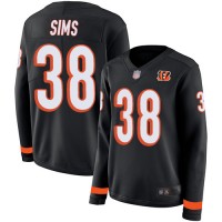 Nike Cincinnati Bengals #38 LeShaun Sims Black Team Color Women's Stitched NFL Limited Therma Long Sleeve Jersey