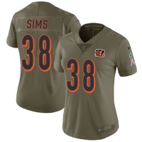 Nike Cincinnati Bengals #38 LeShaun Sims Olive Women's Stitched NFL Limited 2017 Salute To Service Jersey