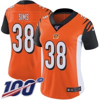 Nike Cincinnati Bengals #38 LeShaun Sims Orange Alternate Women's Stitched NFL 100th Season Vapor Untouchable Limited Jersey