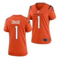Cincinnati Cincinnati Bengals #1 Ja'Marr Chase Orange Nike Women's Game Jersey