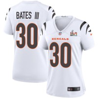 Cincinnati Cincinnati Bengals #30 Jessie Bates White Super Bowl LVI Patch Nike Women's Game Jersey