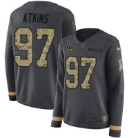 Nike Cincinnati Bengals #97 Geno Atkins Anthracite Salute to Service Women's Stitched NFL Limited Therma Long Sleeve Jersey