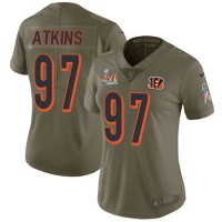 Nike Cincinnati Bengals #97 Geno Atkins Olive Super Bowl LVI Patch Women's Stitched NFL Limited 2017 Salute To Service Jersey