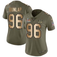 Nike Cincinnati Bengals #96 Carlos Dunlap Olive/Gold Super Bowl LVI Patch Women's Stitched NFL Limited 2017 Salute To Service Jersey