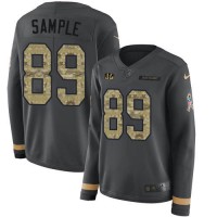 Nike Cincinnati Bengals #89 Drew Sample Anthracite Salute to Service Women's Stitched NFL Limited Therma Long Sleeve Jersey