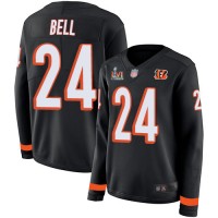 Nike Cincinnati Bengals #24 Vonn Bell Black Team Color Super Bowl LVI Patch Women's Stitched NFL Limited Therma Long Sleeve Jersey