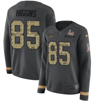 Nike Cincinnati Bengals #85 Tee Higgins Anthracite Super Bowl LVI Patch Salute to Service Women's Stitched NFL Limited Therma Long Sleeve Jersey