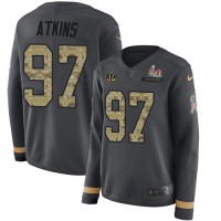 Nike Cincinnati Bengals #97 Geno Atkins Anthracite Super Bowl LVI Patch Salute to Service Women's Stitched NFL Limited Therma Long Sleeve Jersey